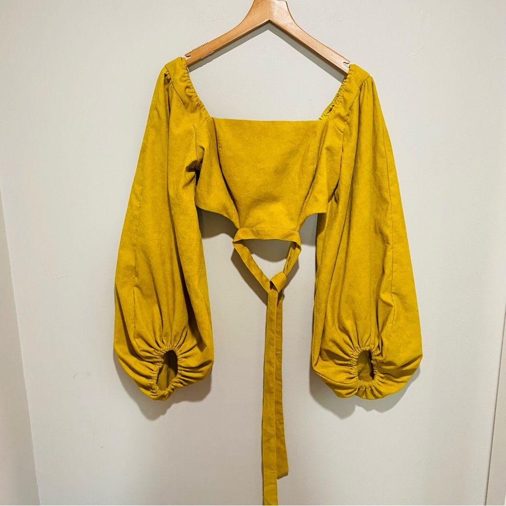 Style & Co Women's Yellow Balloon‎ Sleeve Crop Top Size L - Picture 4 of 15